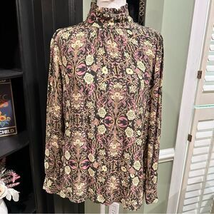 Grain de Malice Vintage Inspired Purple Floral Blouse Size 38 /Medium